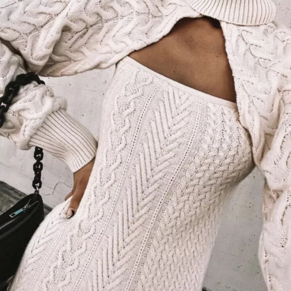 Zara knit arm warmer sweater size medium beige NWT - Picture 4 of 9